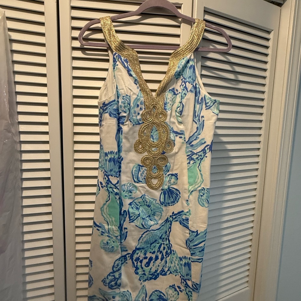 Lilly Pulitzer Gold and Blue Patterned Dress